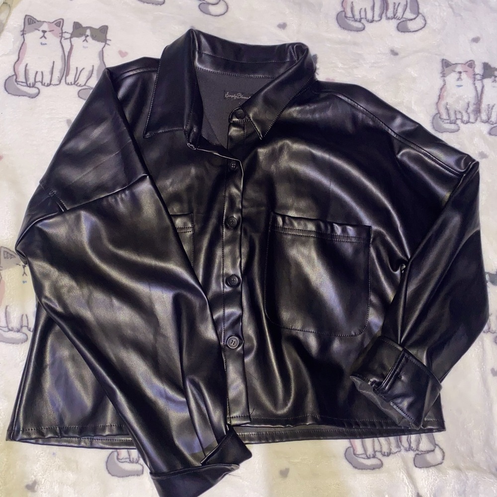 Black Faux Lether Short Jacket